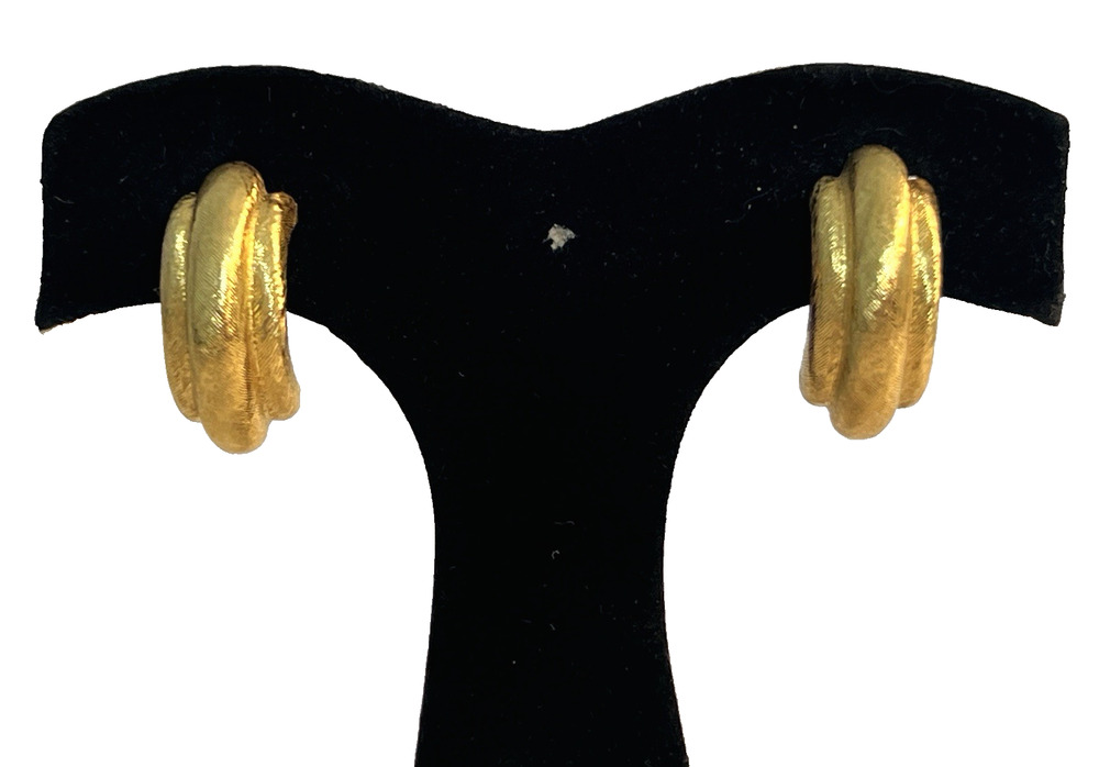 Signed MONET Brushed Hoop EARRINGS Clip-ons Vintage